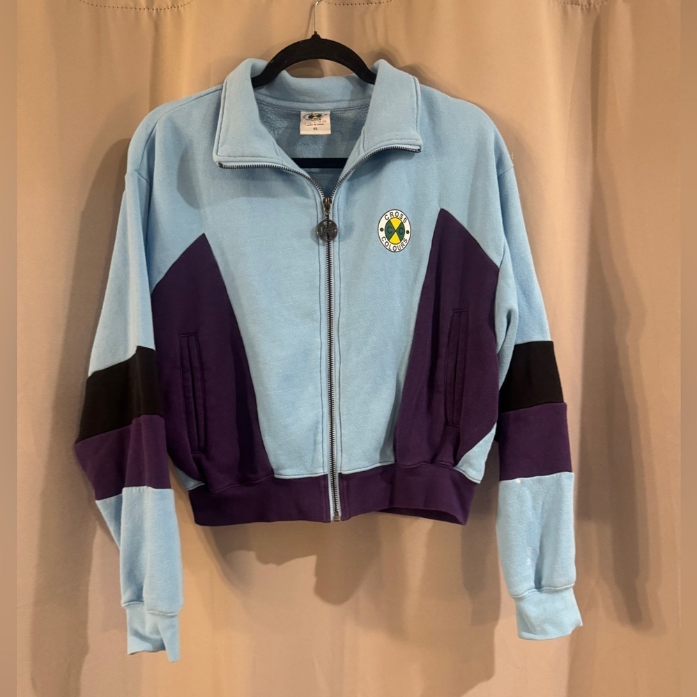 Cross Colours Stylish Blue and Purple Women's Crop Top Jacket